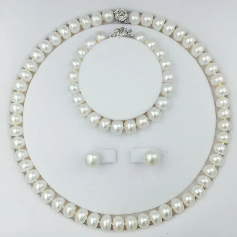 Sinya Natural Pearls Strand Necklace Bracelet Earring Set With Pink Purple White Optional Pearl Dia 10-11mm for Mother Women