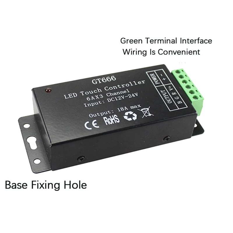 

ABUP-3X GT666 RGB LED LED Strip Controller Wireless RF Touch Remote DC 12V 24V 18A 3 Channels Lights Tape Dimmer Switch