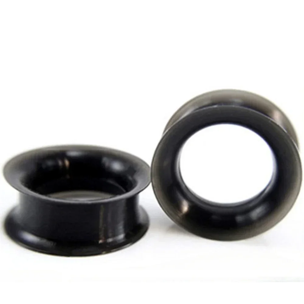 2Pcs Thick Silicone Black Double Flared Saddle Ear Plug 11mm Barrel Lobe Flesh Tunnel Stretcher Gauge 4-25mm