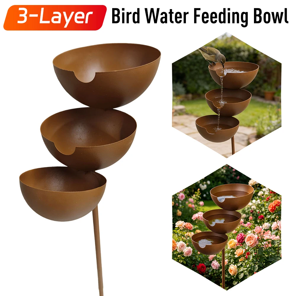 3-Layer Bird Water Bowl Bird Water Feeding Stake Feeder Standing Birdbath Bowls for Outdoors Garden Patio Yard Lawn Decoration