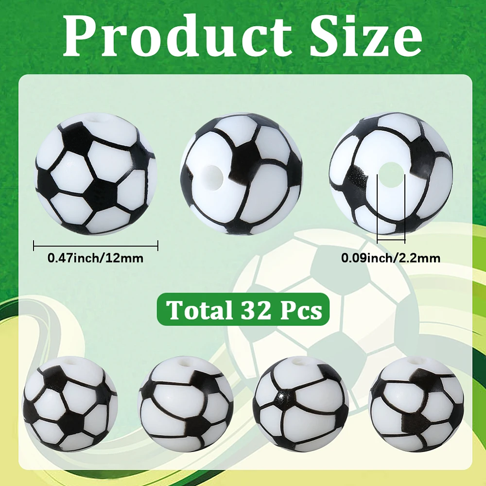 1 Box 32Pcs Soccer Bead Sports Ball Focal Beads Bulk 1.2cm Soft Rubber Round Big Five Football Leagues in Europe Loose Spacers