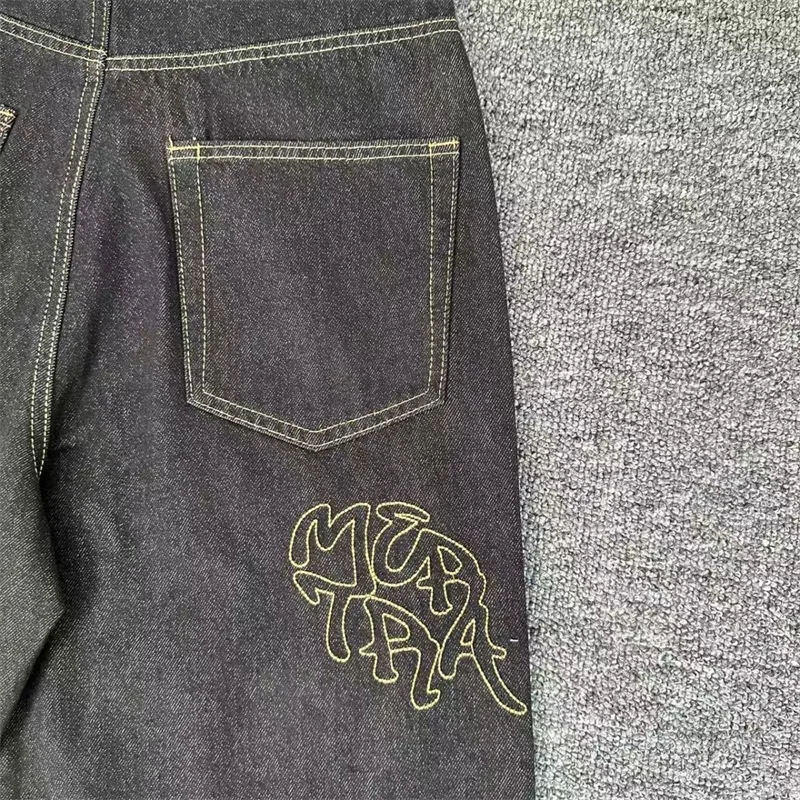 Mertra Vintage schwarze Denim-Hose für Herren und Damen, 1:1, beste Qualität, gesticktes Logo, Mertra-Jeans