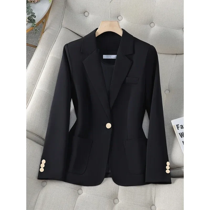 Fashion Ladies Blazer Women Jacket Apricot Coffee Black Long Sleeve Single Button Female Business Work Wear Slim Formal Coat