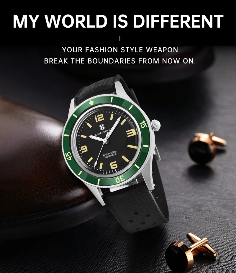 CORGEUT 50-Fathoms Dive Watch WD50F NH35 Automatic Movement 40mm Watch For Man Luminous 200m Waterproof Sapphire Vintage