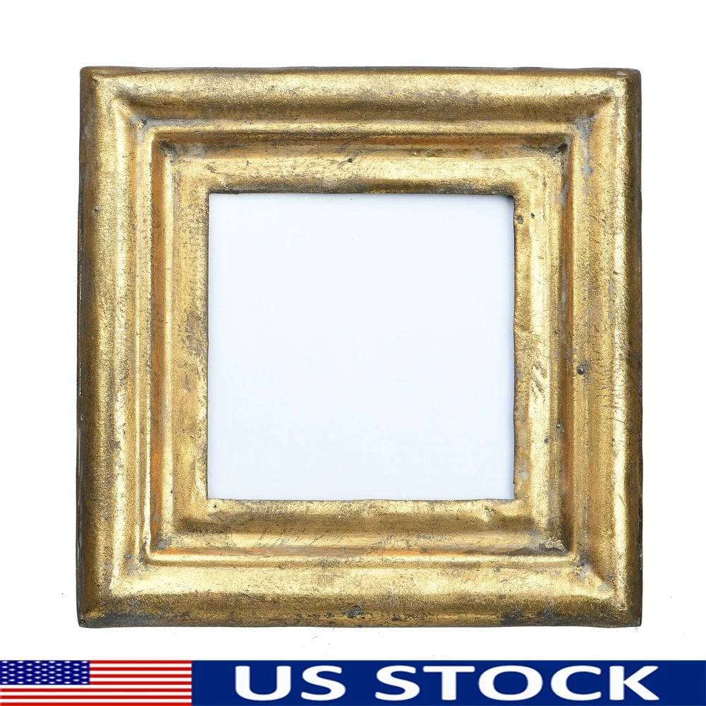 

Antiqued Gold Picture Frame with Crown Molding Holds 3.5 x 3.5 Photo Glass Insert Vintage Decorative Tabletop Display
