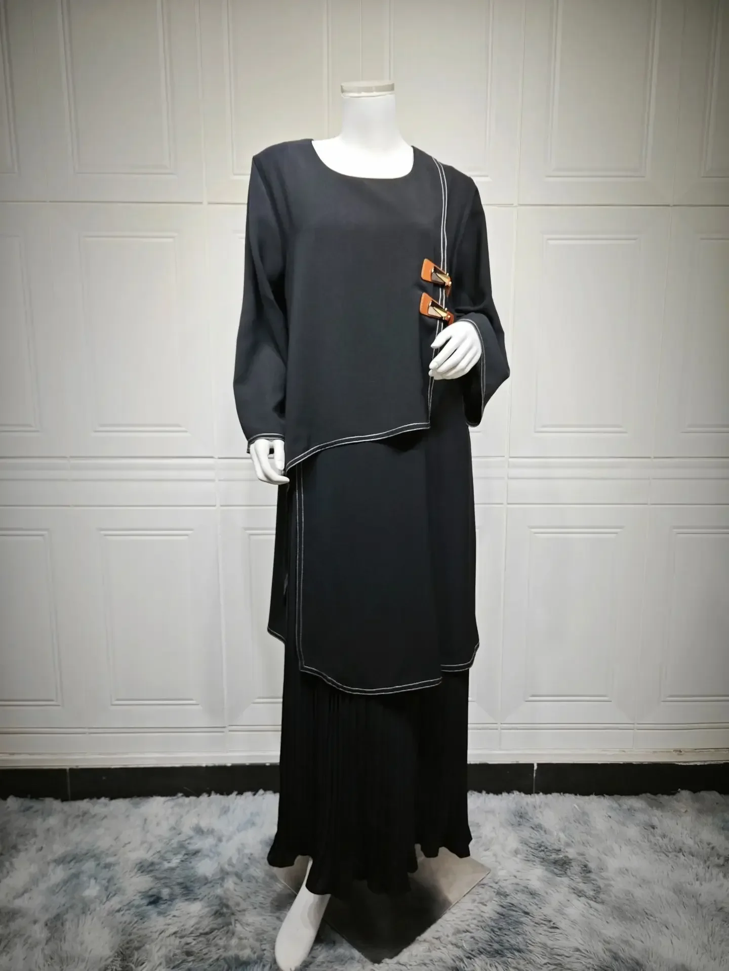 Ramadan Robe musulmane modeste pour femmes boucle en cuir Jalabiya volants dubaï Abaya turquie caftan Islam vêtements Caftan Femme Robe