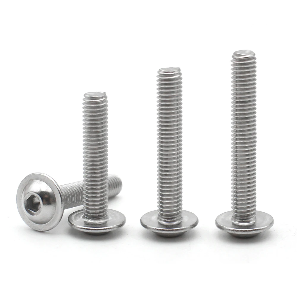 50-1pcs M3 M4 M5 M6 M8 304 Stainless Steel Hexagon Hex Socket Half Round Button Flange Head with Washer Screw Bolt ISO7380.2