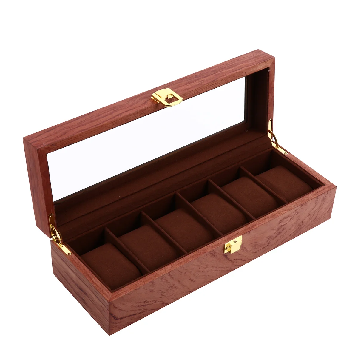 

1Pcs Watch Storage Box Vintage Wooden 6 Slots Removable Pillows Display Organizer for Watches Jewelry Rings Watch Box