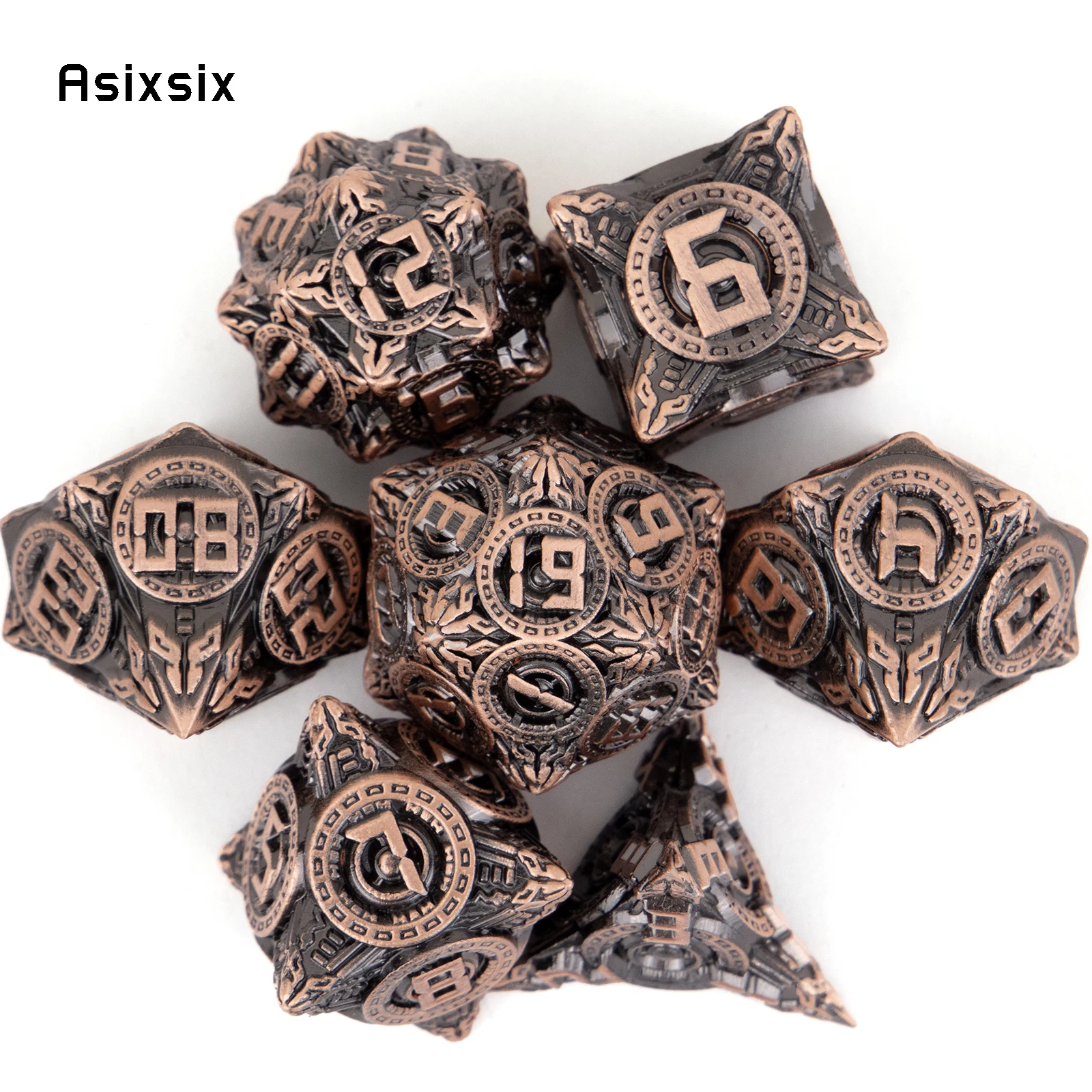 7 Pcs Yellow Circle Wheel Metal Dice Solid Metal Polyhedral Dice Set Suitable for Role-Playing RPG  Board Game Card Game