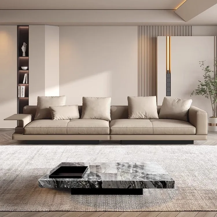 Italian Simple Leather Sofa Shizeng Mao Taiwan Villa High-end Light Luxury Living Room Sofa Straight Row Sofa