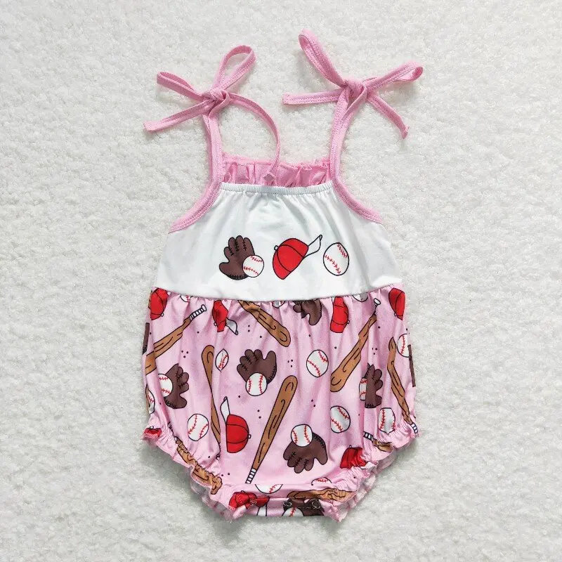 

11.19y SR1234 Wholesale casual girls' rompers baby girl baseball straps pink summer spring rompers