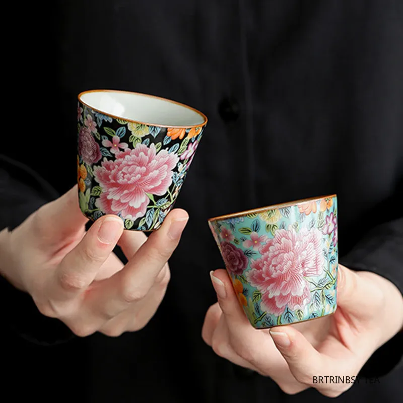 

1 Pc Chinese Tradition Ru Kiln Ceramic Tea Cup Household Handmade Flowers Teacup Travel Personal Tea Bowl Master Cup Tea Set