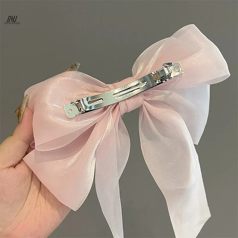 1pc Black White Yarn Bow Hair Clip For Women Girls Spring Clip Back Head Hairpin Fashion Hair Accessories