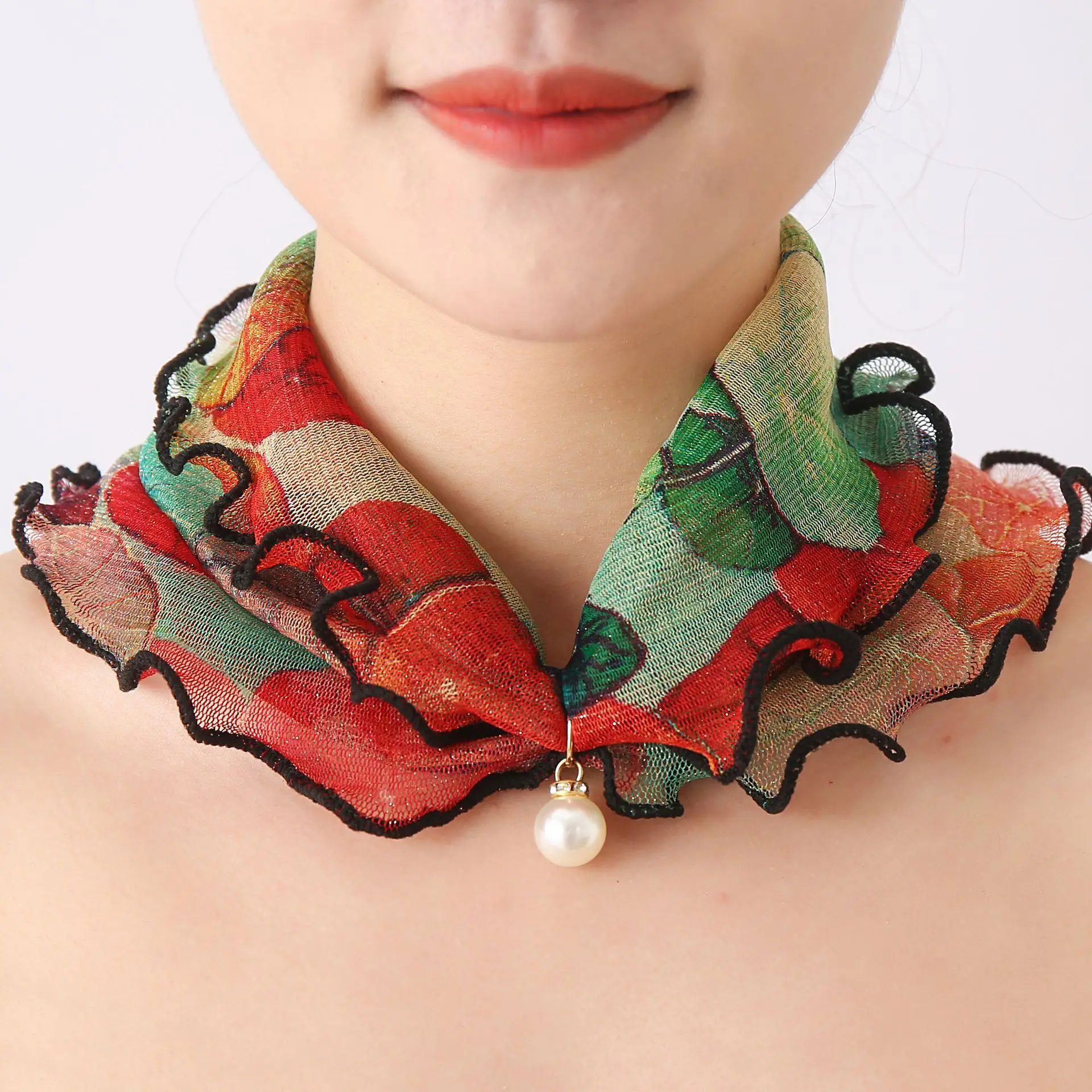 

Pearl Ruffle Variety Ladies Silk Scarf Lace Bandana Dress Scarf