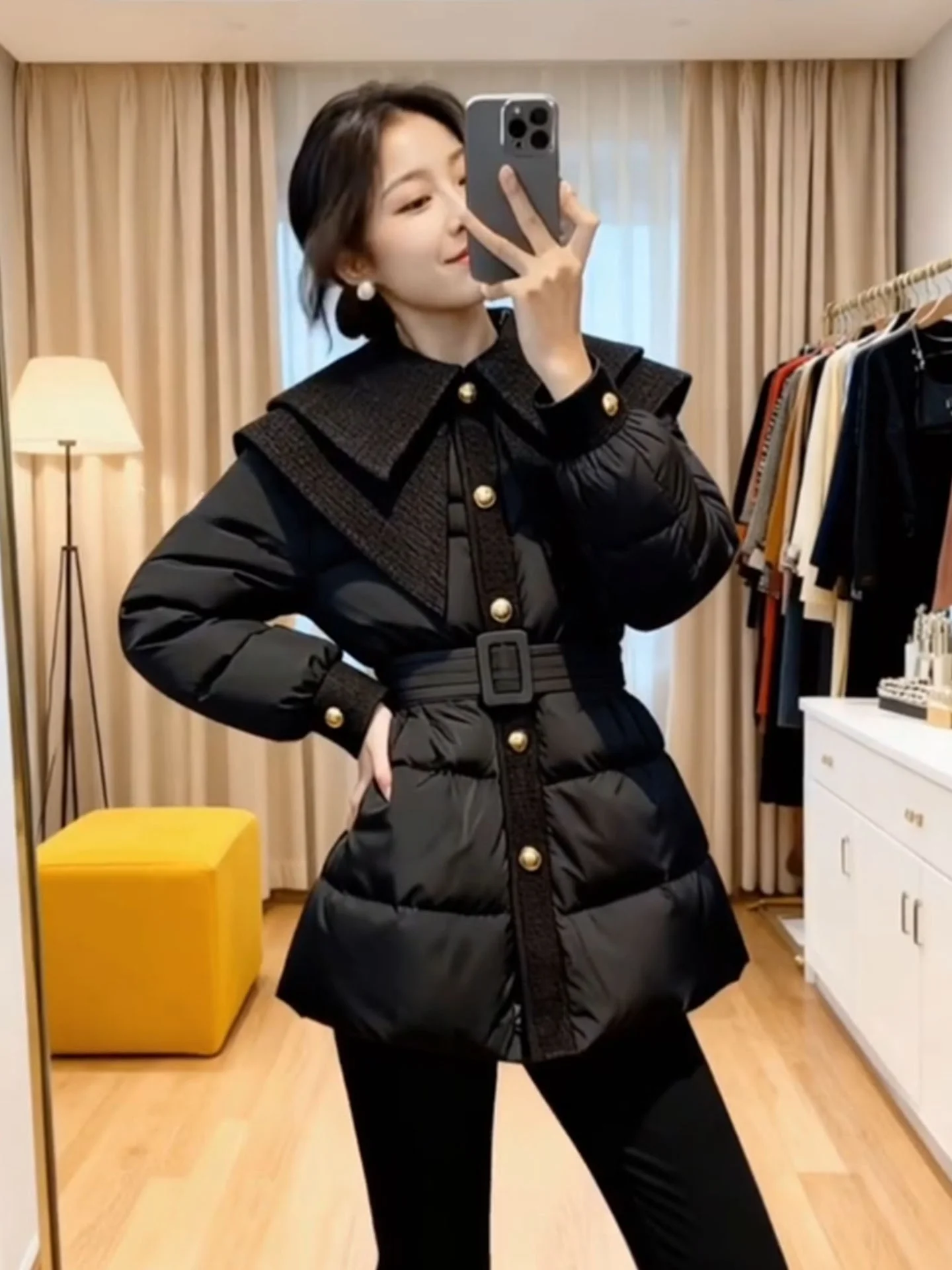 Bla cintura-conchaçadora feminina puffer jaet luxo sle longo sve cintura alta thi outerwear ele lindo casaco de inverno