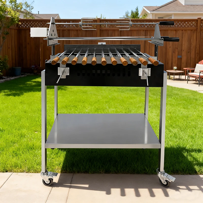 

Automatic Charcoal BBQ Grill with Rotisserie Kebab Skewers for Outdoor Cooking | Modern Korean Style Premium Stainless Steel