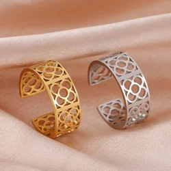 Skyrim Barcelona Flower Square Ring Women Adjustable Stainless Steel Gold Color Aesthetic Rings Fashion Wedding Jewelry Gift