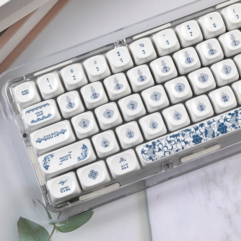 Blue and White Porcelain Theme Keycaps Set Customized PBT Sublimation MOA Profile Keyboard Cap Mechanical Keyboard Accessories