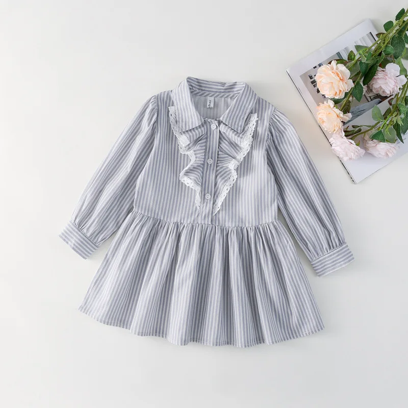 Girls Dress 2026 Spring and Autumn New Childrens Clothing Korean Style Girl Baby Lace Foreign Style Striped Princess Dress