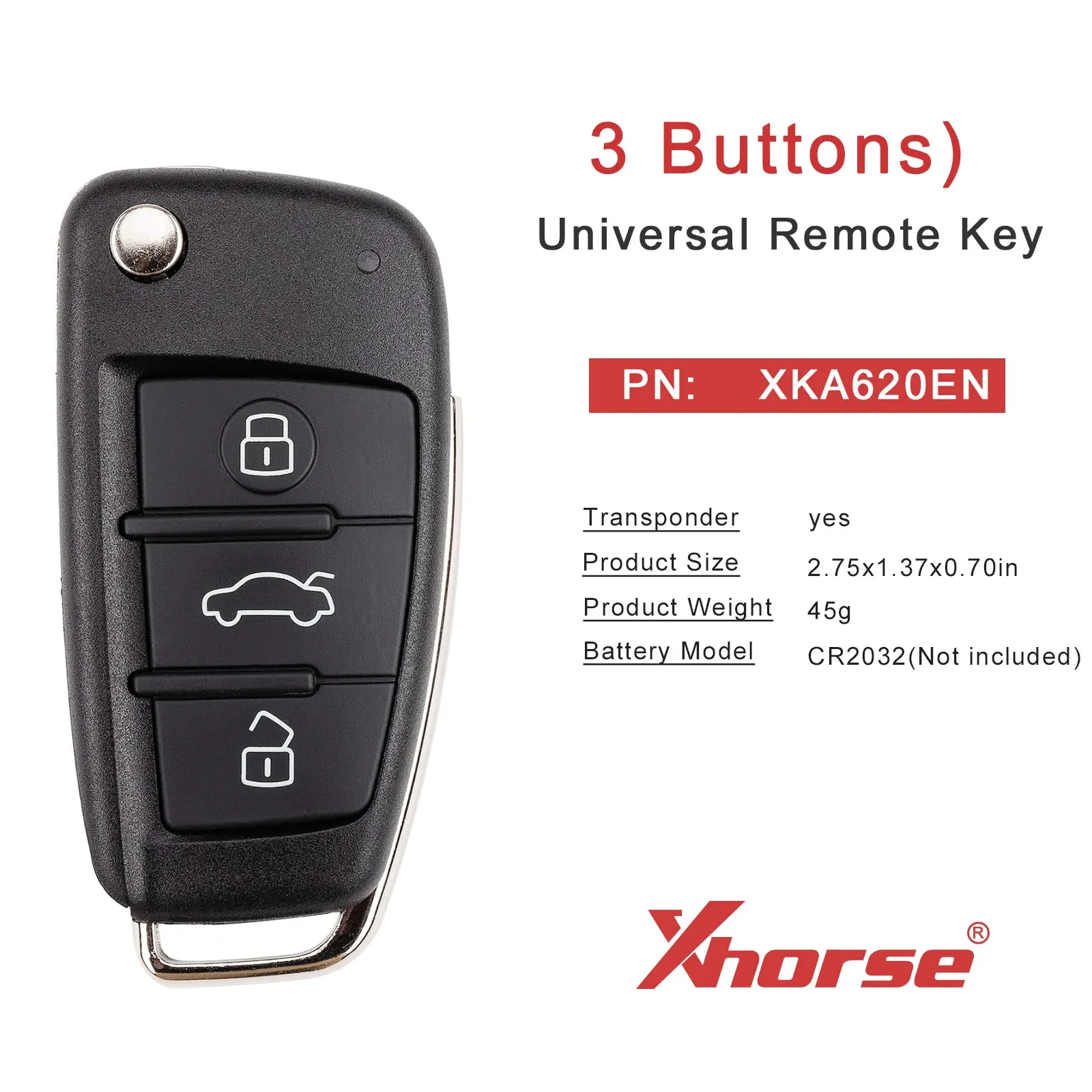 Xhorse XKA620EN 2nd Generation Wired Remote Key for Audi A6L Q7 Type 3 Buttons Universal Remote Key for VVDI Mini / Key Tool Max