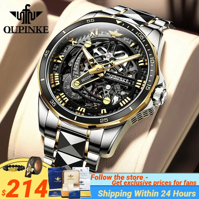 

OUPINKE 3178 Luxury Brand Fully Automatic Men's Watch Tungsten steel Strap Sapphire Mirror Waterproof Mechanical Watch for Man