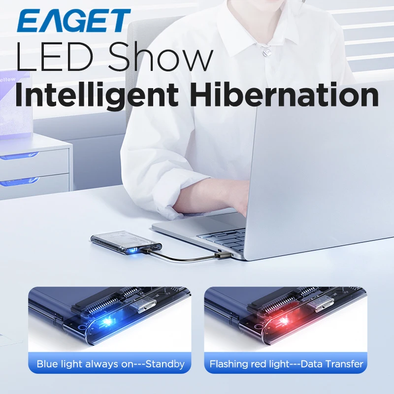 Eaget 5Gbps 2.5 "صندوق القرص الصلب الخارجي SATA إلى USB C 3.2 Gen 1 HD حاوية القرص الصلب الخارجي للكمبيوتر الشخصي E16
