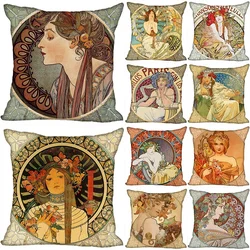 Alphonse Mucha Pillowcase Bedroom Home Decorative Nice Gift Pillow Cover Square Zipper Pillow Cases Satin Soft Fabric