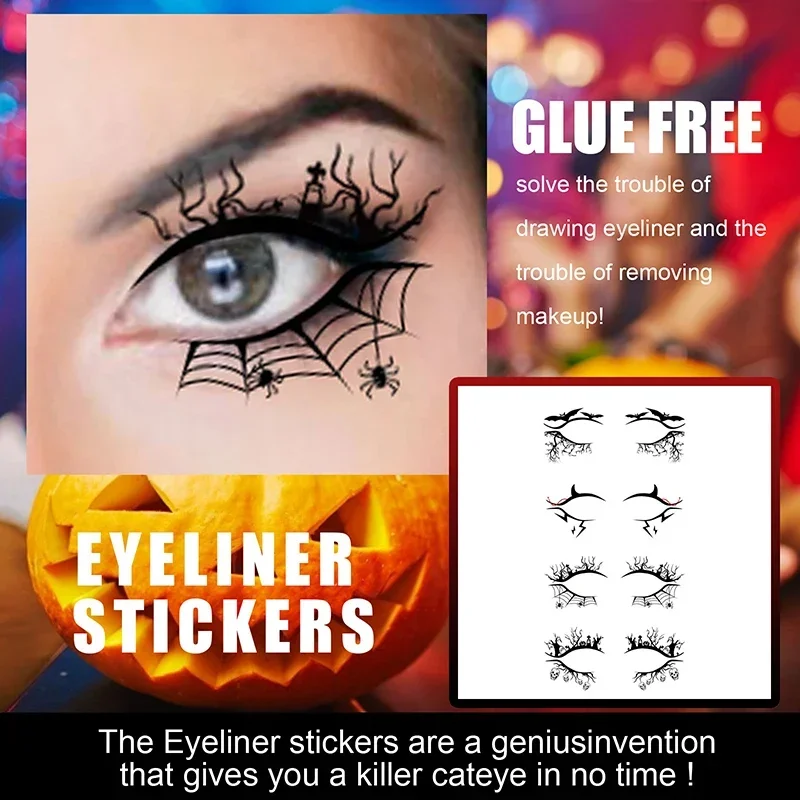 Halloween Eye Spider Web Tattoo Halloween Makeup Eye Temporary Tattoo Facial Face Transfer Sticker Beauty Supply For Party, Danc