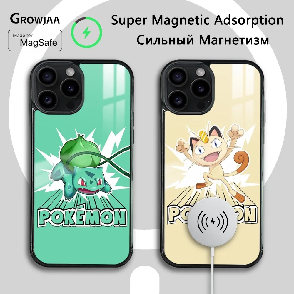 Anime Pokemon Bulbasaur Magsafe Handyhülle für iPhone 15 14 13 12 11 Pro Max Plus Mini Celulares Spiegel Wireless Magnetic Cover