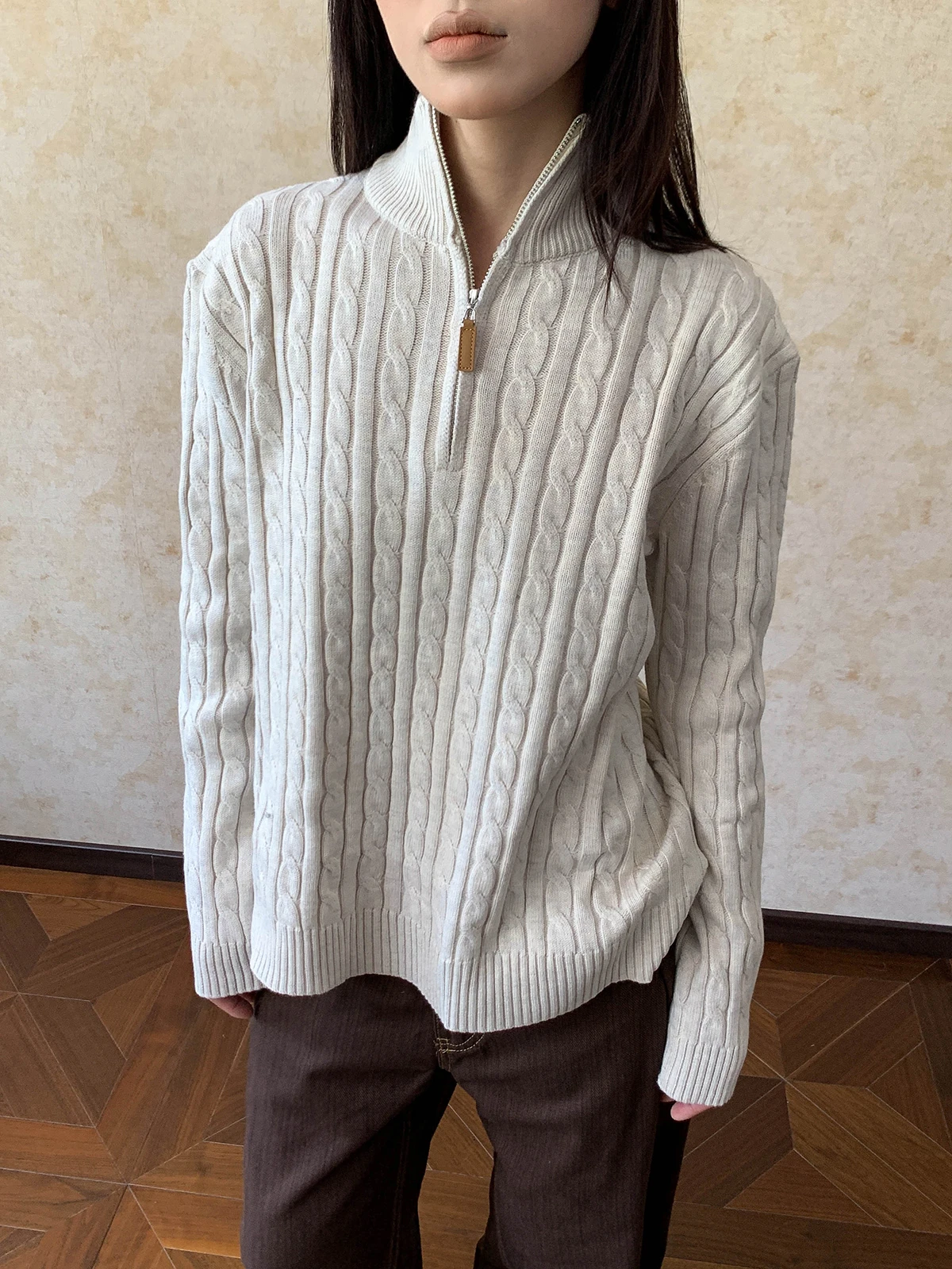 

Вязаный свитер в американском ретро-стиле с молнией, повседневный, свободного кроя, уличный стиль, осень-зима, для мужчин и женщин, теплый, термо.