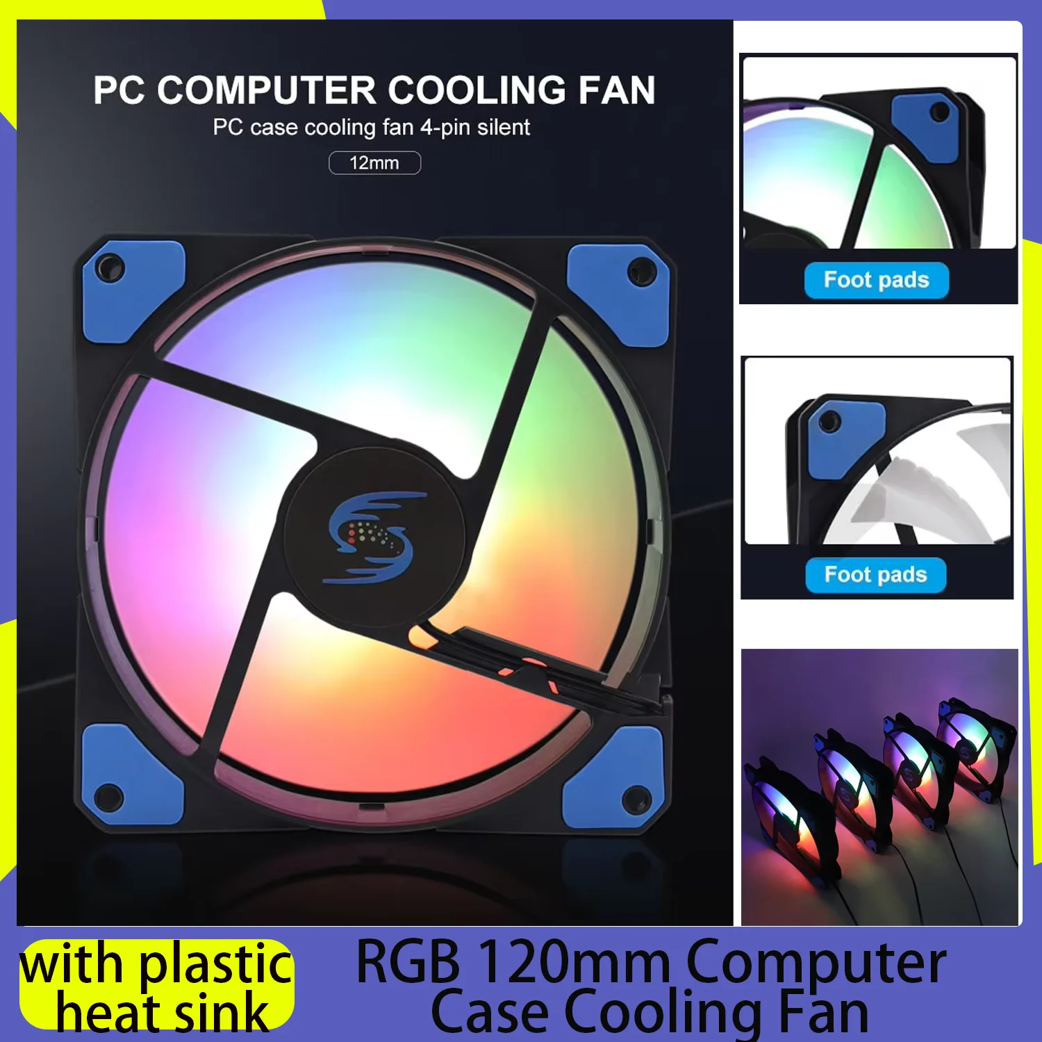 

RGB 120mm Computer Case Cooling Fan 12V Rated Voltage with Plastic Heatsink Suitable for Gaming PC Cases