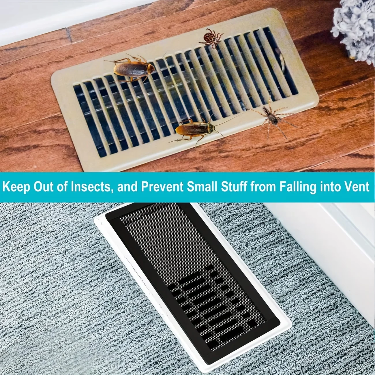 Magnetic Vent Covers, 4 x 10 Inch PVC Mesh Grille, Blocks Dust & Debris, Pest Control, Ideal for Ceiling & Floor Vents