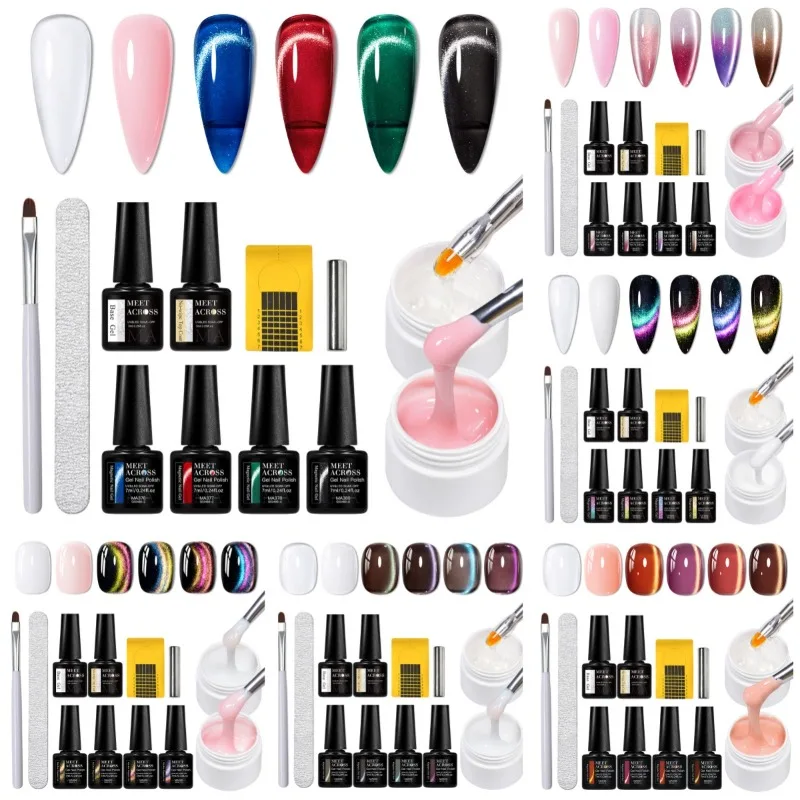 

12Pcs Extension Gel Nail Polish Set Cat Magnetic Gel Quick Building Complete Tools Nail Prolong Supplies Nail Art Decorations