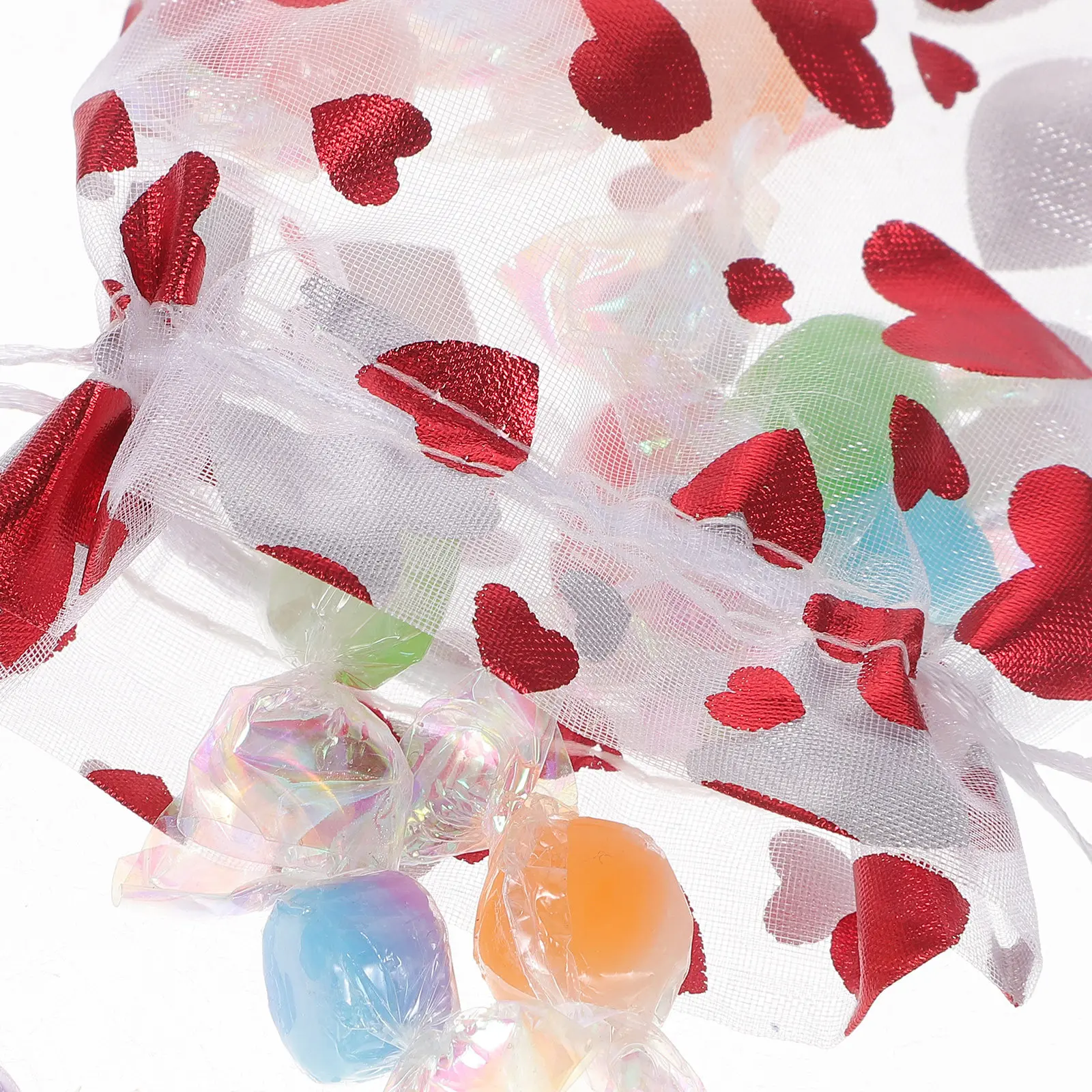 25Pcs Heart Jewelry Bags Organza Drawstring Bags Small Gift Pouches Wedding Party Favor Candy Storage Drawstring Organza Bag