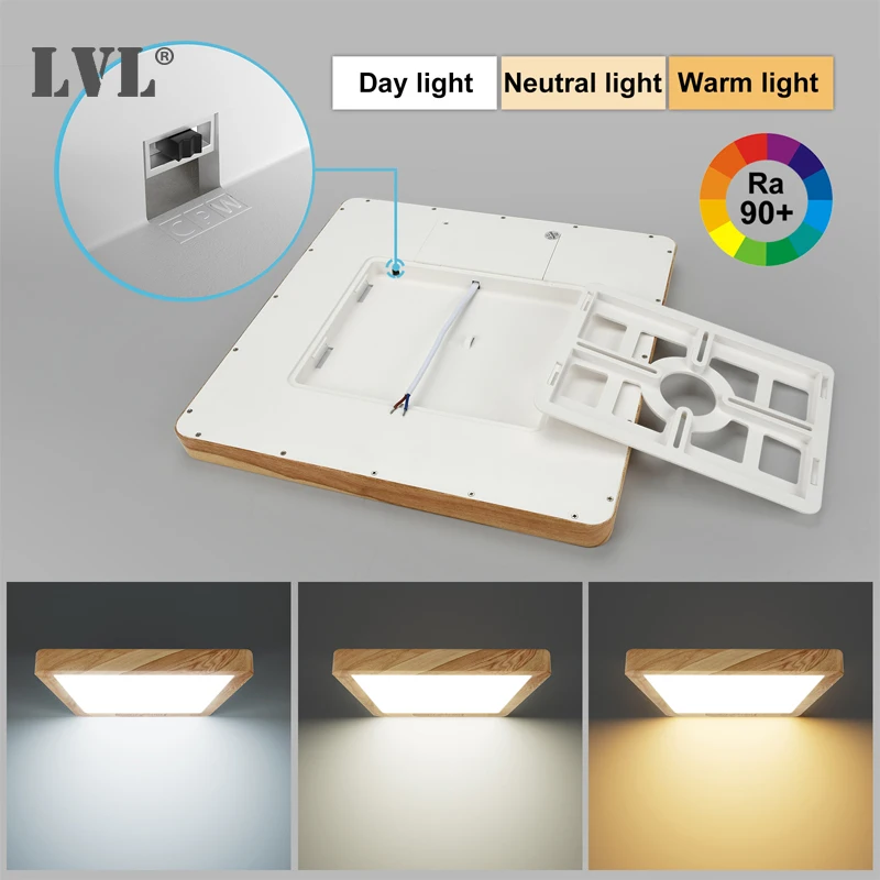 Led Ceiling Light Square Wood Grain CCT Ultra-thin Led Panel Light for Bathroom Kitchen Living Room Bedroom Home Lighting