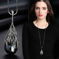 Long Necklaces For Women Fashion Gray Crystal Choker Collier Femme Statement Necklaces Pendants Accessories All-matching