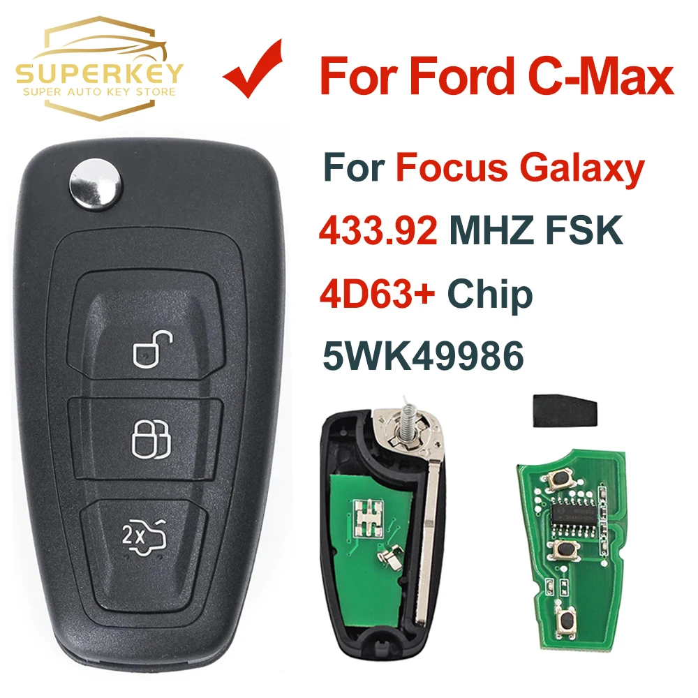 SUPERKEY 5WK49986 Flip Remote Car Key Fob With 63+ CHIP For 2010 2012 2011 2013 Ford Mondeo Focus C-Max Grand Galaxy S-Max