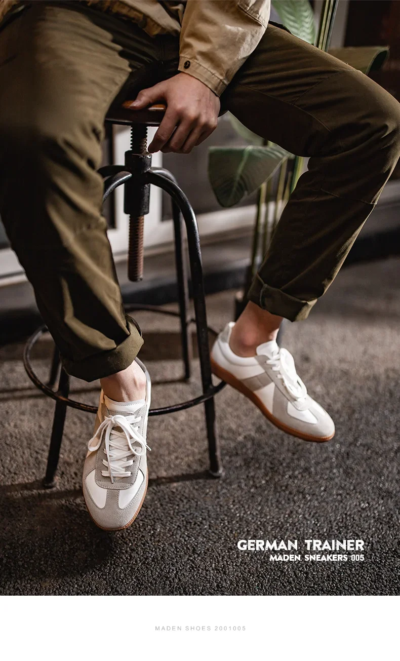 Maden Vintage Patchwork German Trainer Sneakers Unisex Summer Sports Casual Shoes Split Leather Lace-up Outdoor Flat Shoes
