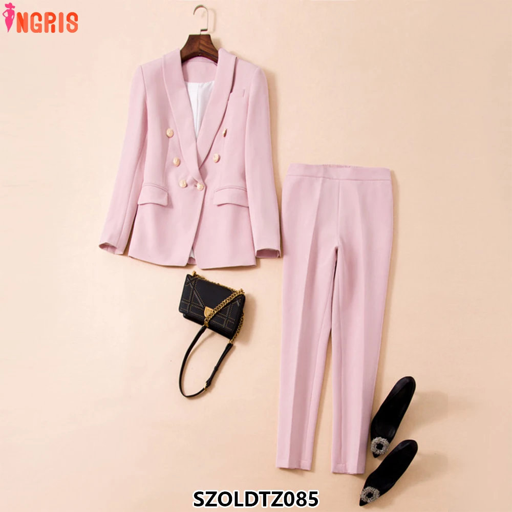 

2025 women's suit jacket professional clothing double-breasted v-neck suit nine-point pants suit two-piece suit-SZOLDTZ085