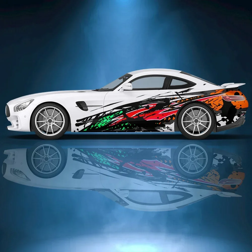 

Striped abstract geometric ink splash Car side sticker vinyl paper racing wrap design uniform vector abstract printed car decal
