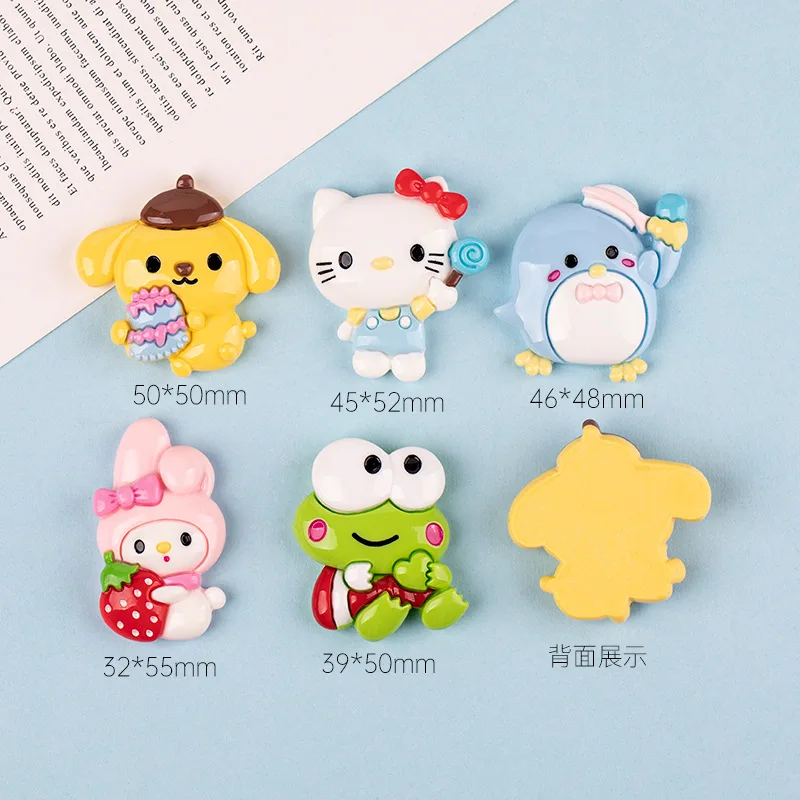 2pcs miniso sanrio hello kitty resin flatback cabochons for diy jewelry making cartoon handmade crafts materials