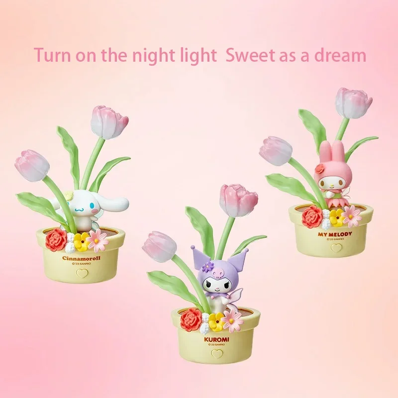 MINISO Sanurgente-Veilleuse LED pour chambre à coucher, série de fleurs dégradées, Kuromi Melody, Cannelle, Chien, Veilleuse, Lumière ambiante, Stock authentique