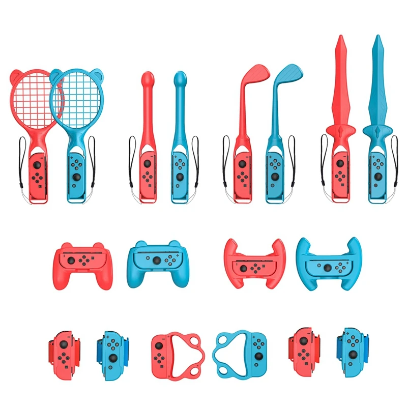 

18 In 1 Accessories Kit For Nintendo Switch Sports Games, Tennis Rackets, Grips Golf Clubs, Wristbands Leg Strap