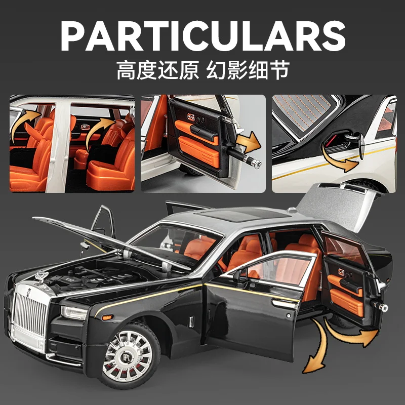 Modèle de collection Rolls-Royce Phantom à l'échelle 1:18, en alliage métallique, avec son et lumière, véritable cadeau pour garçons