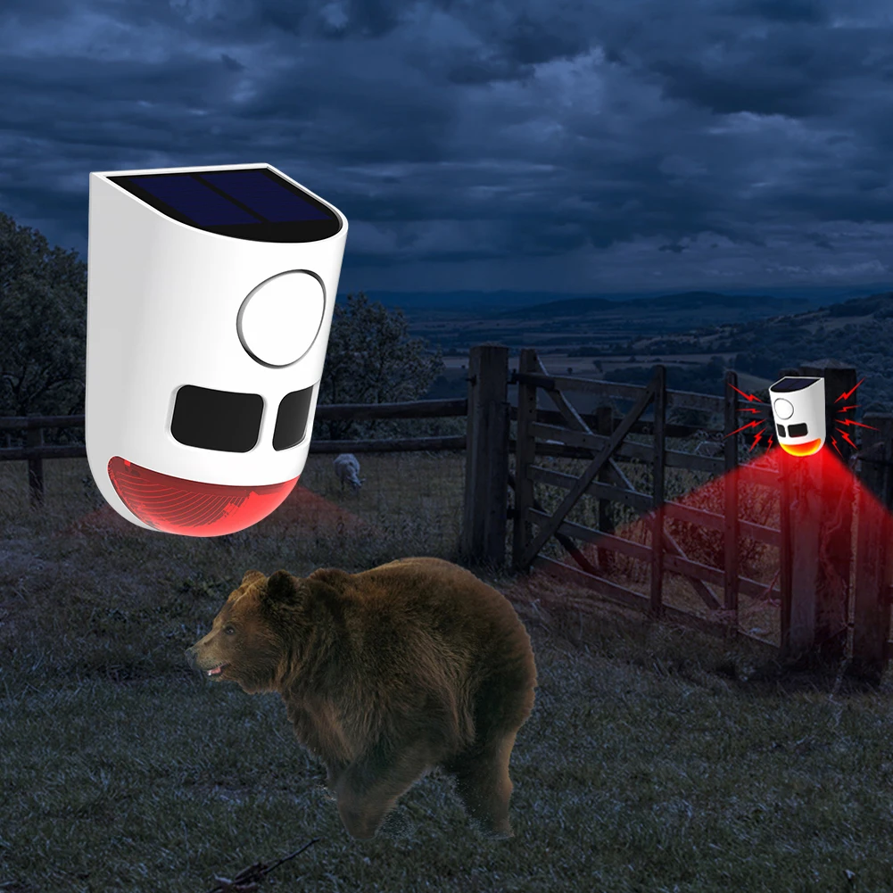 Solar-Infrarot-Bewegungsmelder-Alarm, Heimsicherheitsalarm mit blinkendem Licht, um Waschbär, Hirsch, Skunk Bear Coyote abzudecken