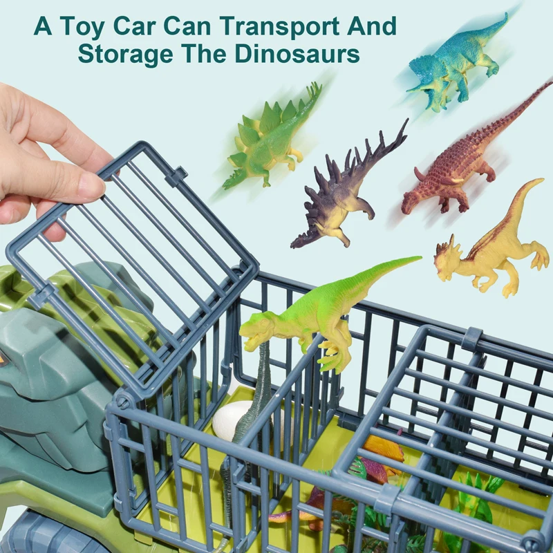 Children Dinosaur Transport Car Toy Oversized Inertial Cars Carrier Truck Toy Pull Back Vehicle with Dinosaur Gift for Kids Boy