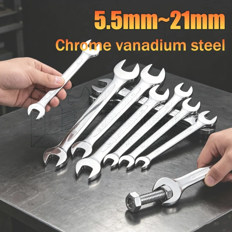 1-5pc Double Side Open Ended Spanner Wrench 5.5/7/8/9/10/11/12/13/14/15/16/17/18/19/21mm for Car Maintenance Hardware Hand Tools