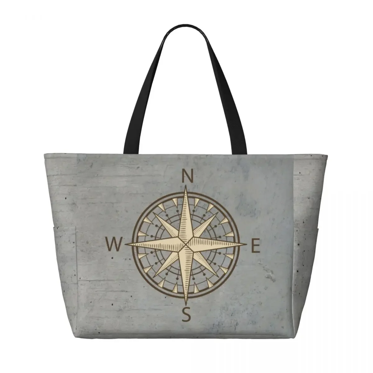 Custom Gray Compass Tote Bag Women Big Capacity Nautical Sailing Sailor Beach Gym Travel Bags