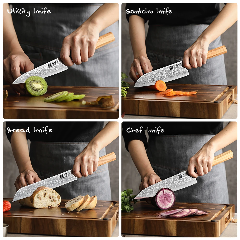 

New Design XINZUO 5 Piece Set Kitchen Knife Custom 67 Layers Damascus Steel Classic Comfort Grip Sharp And Durable Cooking Tools
