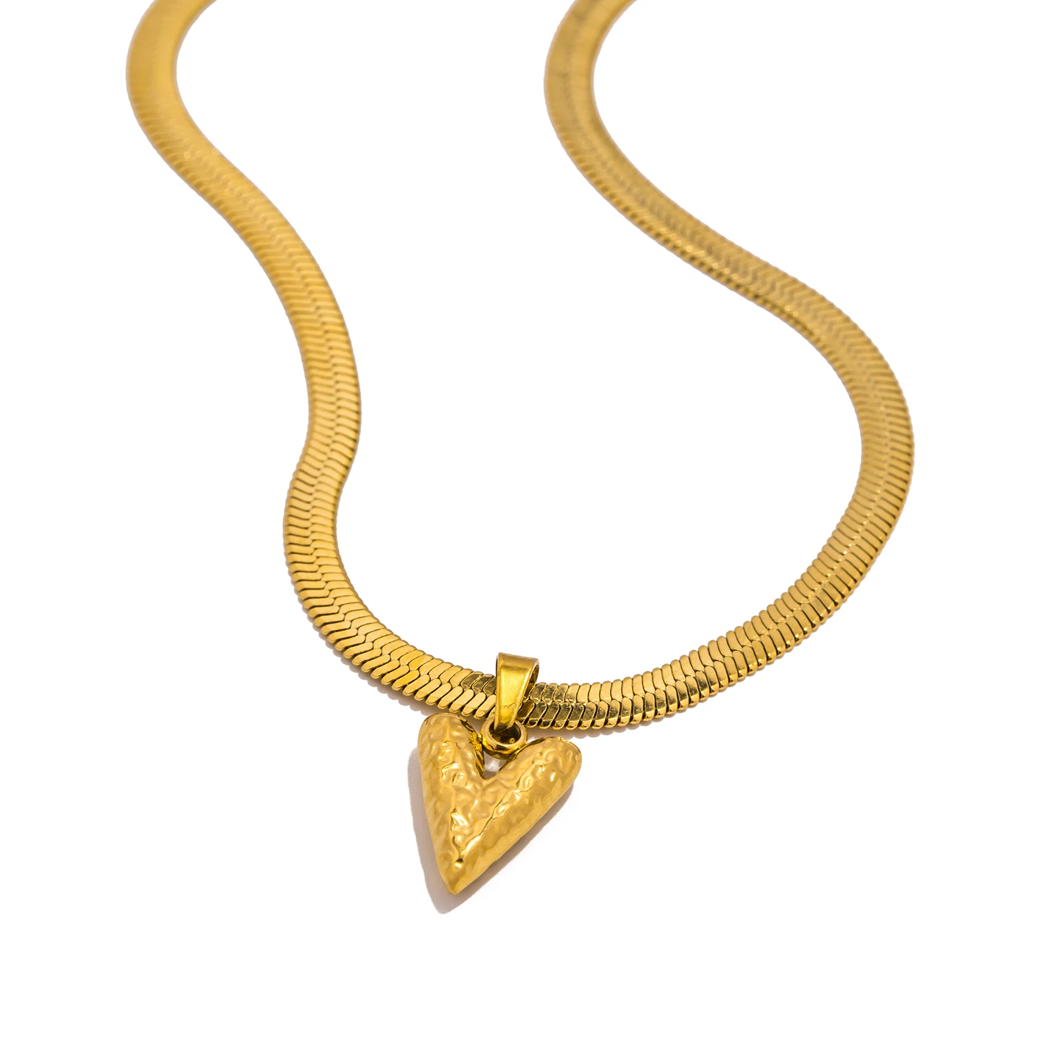 Snake Chain Heart Pendant Stainless Steel Water Drop Pendant Necklace for Women Statement 18k Gold Color Jewelry Waterproof